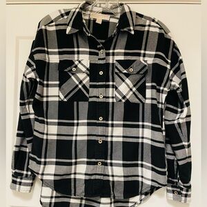Michael Kors Black and White Plaid Flannel Button-Up Shirt